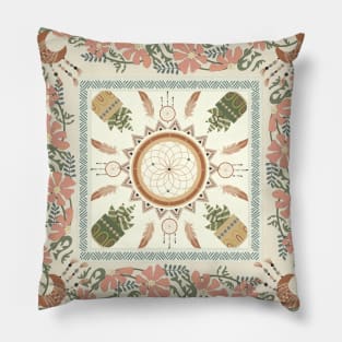 Pink Flowers And Dream Catcher Patterns Pillow