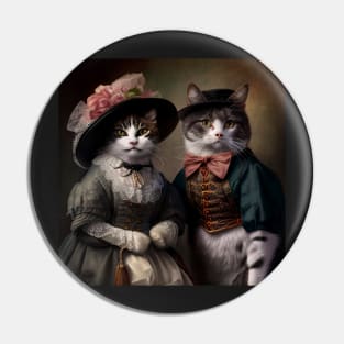 Cat Couple in Victorian Costume Pin