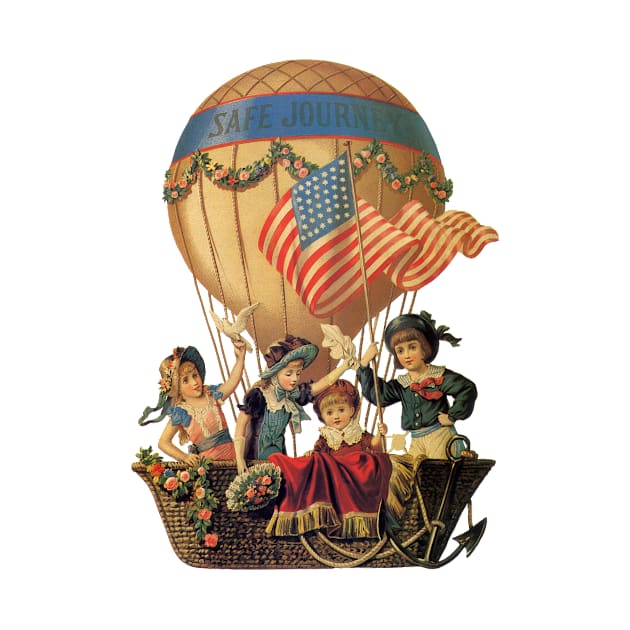 Vintage Hot Air Balloon with Children, Safe Journey by MasterpieceCafe