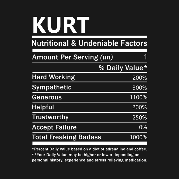Kurt Name T Shirt - Kurt Nutritional and Undeniable Name Factors Gift Item Tee by nikitak4um