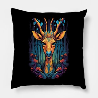 Abstract Psychedelic Giraffe Portrait Pillow
