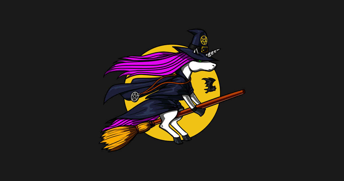 Unicorn Witch Riding Broom Unicorn Halloween TShirt TeePublic