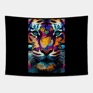 Pop Art Tiger Face In Vibrant Colors - A Unique and Playful Art Print For Animal Lovers Tapestry