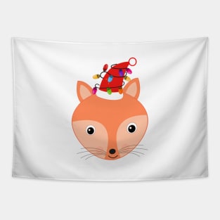 Cute fox with christmas red santa hat and light bulbs Tapestry