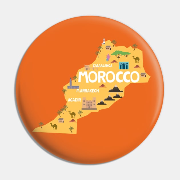 Morocco Illustrated Map Pin by JunkyDotCom