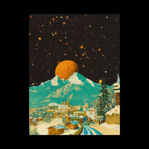 Sunny Village On The Snow Moon - Space Collage, Retro Futurism, Sci-Fi by jessgaspar