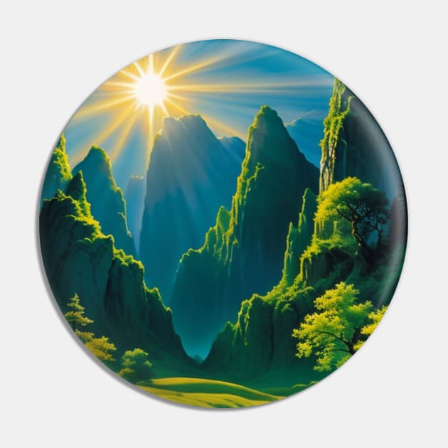 Brilliant Sun Shining Over A Green Valley Pin by CursedContent