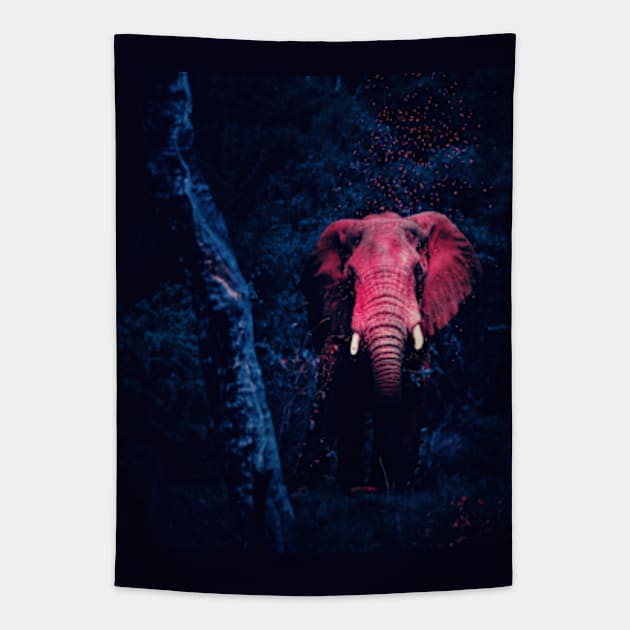 Pink Elephant in a dark forest Tapestry by Frajtgorski