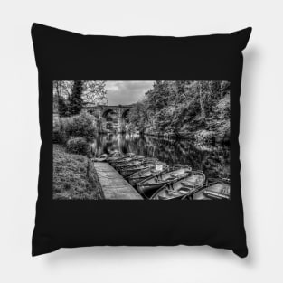 knaresborough Viaduct And River Nidd Black And White Pillow