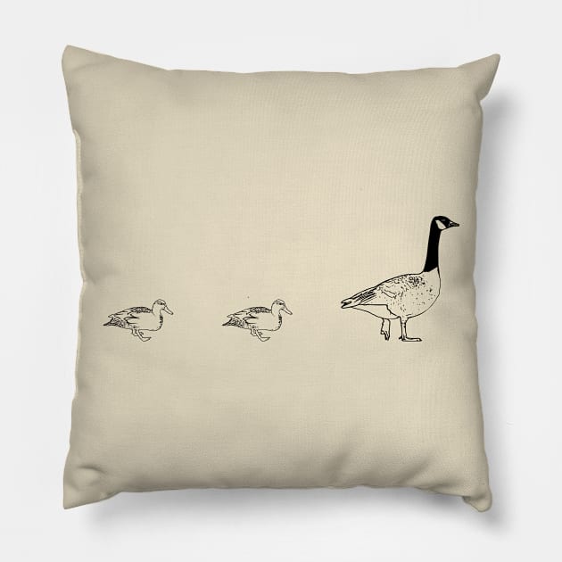 Duck Duck Goose (Black) Pillow by JosepiC