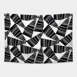 Abstract Black And White Shapes Collage Tapestry