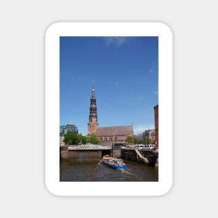 Katharinenkirche, church, barge, boat, Hamburg, Germany Magnet