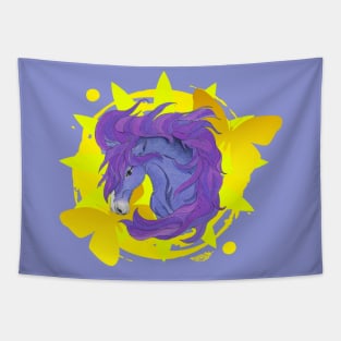 Purple Horse with Yellow Butterflies Tapestry