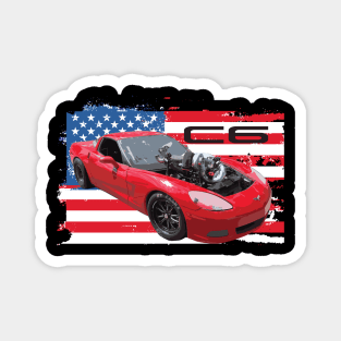 Cleetus McFarland C6 Ruby Turbo Red Vette Freedom Magnet