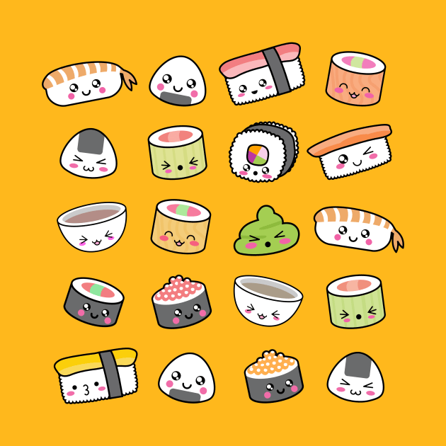 Happy kawaii sushi pattern by EuGeniaArt