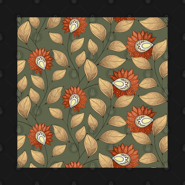 Vintage Fall Pattern with Floral Motifs by lissantee