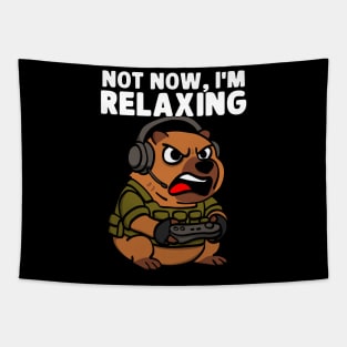 Military Game Not Now I'm Relaxing Gamer Capybara Tapestry