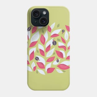 Pretty Plant With White Pink Leaves And Ladybugs Phone Case