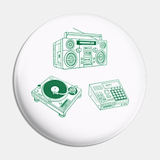 Boombox, Beat Maker, Turntable (Cadmium Green Lines) Analog / Music Pin