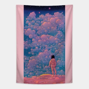 Girl On Strange Planet Star gazing Tapestry