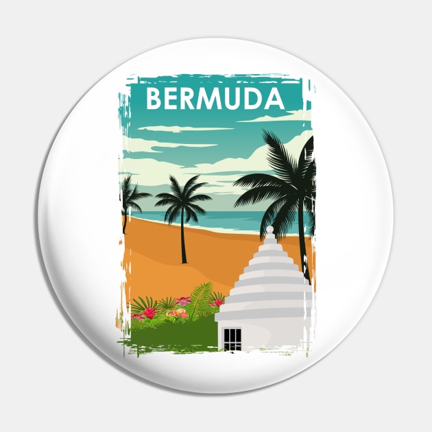 Bermuda Island Vintage Minimal Retro Travel Poster Pin by jornvanhezik