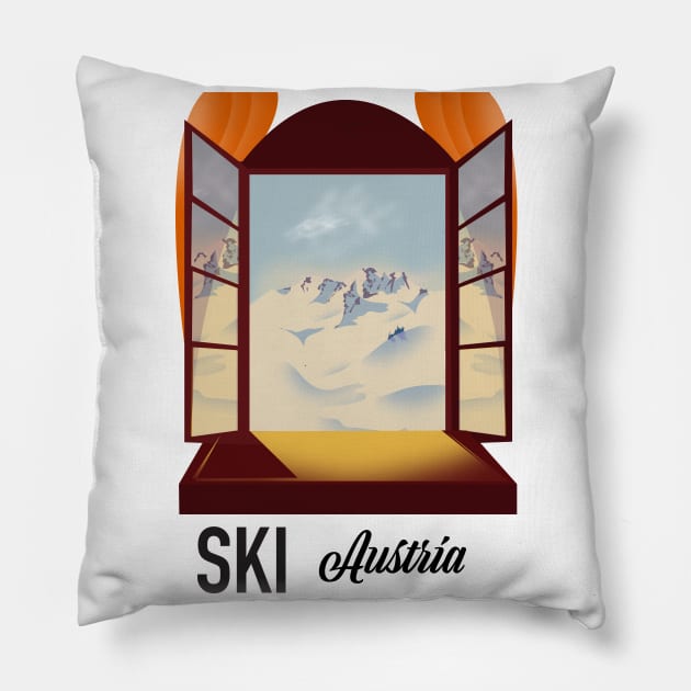 Vintage ski Austrian poster Pillow by nickemporium1