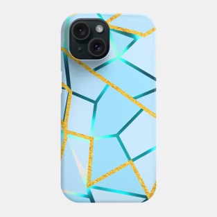 Light blue geometric design with golden details Phone Case