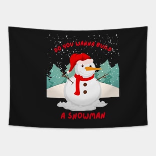 White And Red Illustration Snowman Tapestry