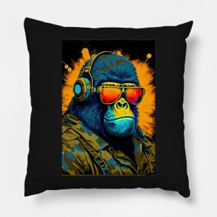 Psychedelic Gorilla wearing sunglasses and headphones Pillow