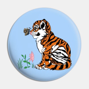 Cute Baby Tiger and Butterfly Pin