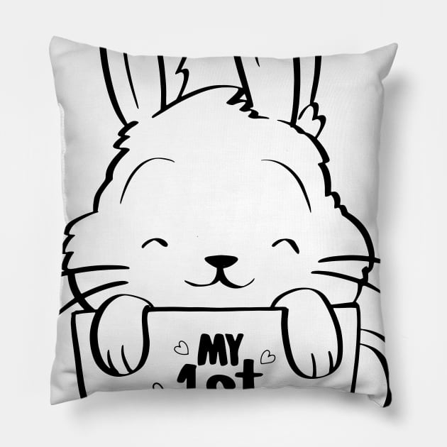 Funny and Cute  Rabbit ,happy Easter cartoon, Cartoon style Pillow by 9georgeDoodle