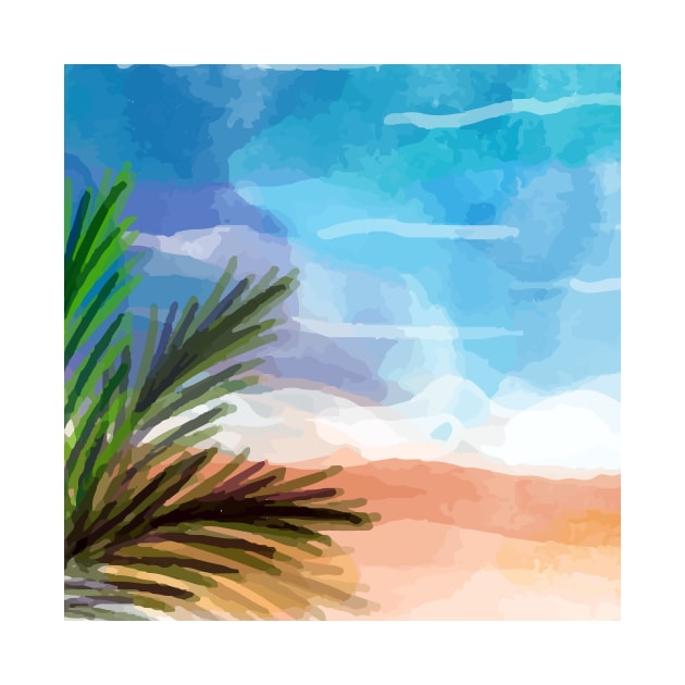 Pretty Watercolor Shoreline with Palm Fronds by Makanahele