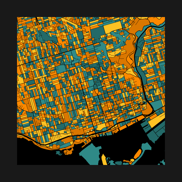 Toronto Map Pattern in Orange & Teal by PatternMaps