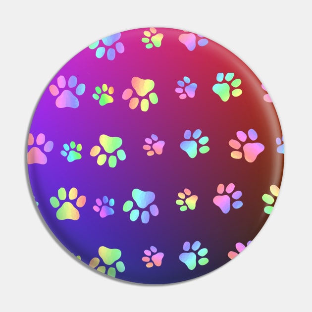 COLORFUL Dog Paw Print On Dark Blue Pin by SartorisArt1