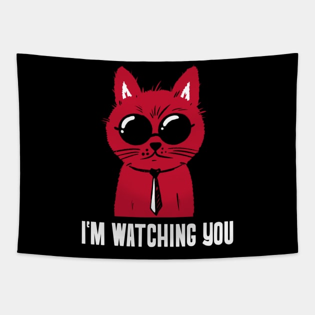 agent cat watching on you Tapestry by maggzstyle