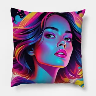 An Illustration of a Woman's Psychedelic Vision - colorful Pillow