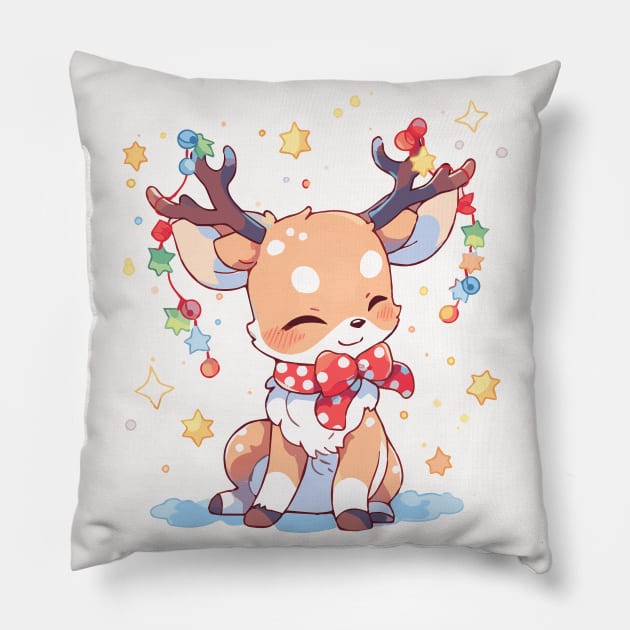 Fawn tangled up in Christmas decorations Pillow by etherElric