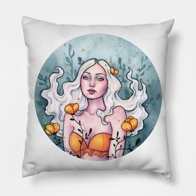 Orange blossoms Pillow by Ellen Wilberg