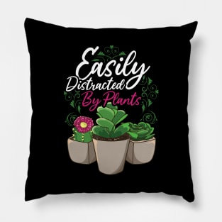 Funny Easily Distracted By Plants Gardening Pun Pillow