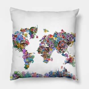 world map floral Pillow