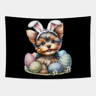 Puppy Yorkshire Terrier Bunny Ears Easter Eggs Happy Easter Tapestry