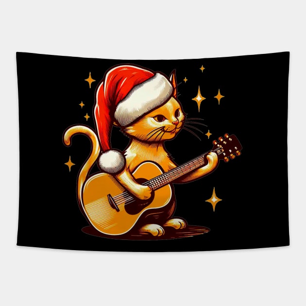 Gato dorado navideño con guitarra 2 Tapestry by TheGhostLagarto15