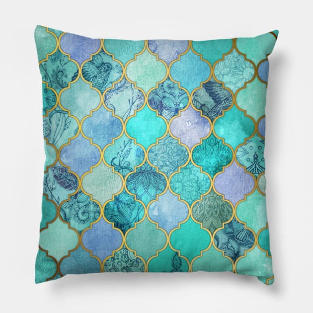 Cool Jade & Icy Mint Decorative Moroccan Tile Pattern Pillow by micklyn