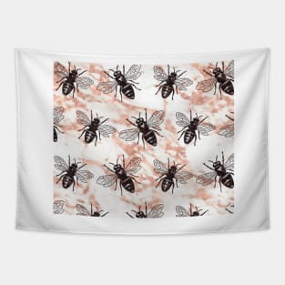 Bees on rose gold marble Tapestry