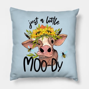 Moody Heifer With Sunflowers Pillow