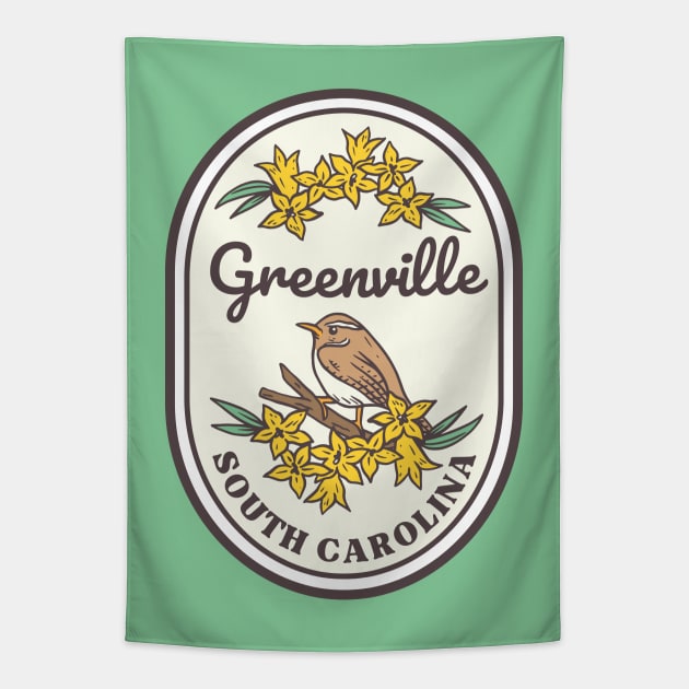 Greenville South Carolina Wren SC Tourist Souvenir Tapestry by carolinafound