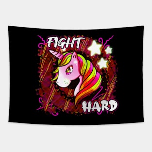 Fight Hard - Cute Unicorn Abstract Stars Tapestry