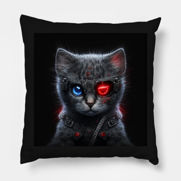 Cat-terminator cyberpunk robot kitten Pillow by SJG-digital