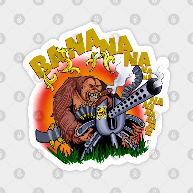 Funny Orangutan Machine Gun Bananas Magnet by Space Truck