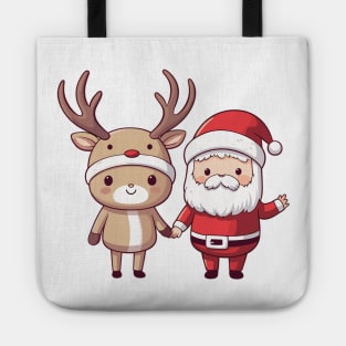 Santa and Rudolph hand in hand Tote